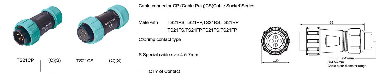 Водонепроникний роз'єм 30А, вилка TS21CP та розетка TS21CS