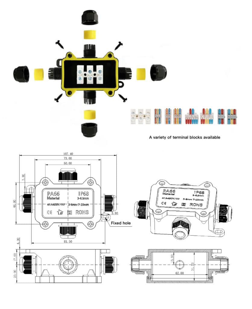 IP68 vandeniui atspari jungiamoji dėžutė, mini elektros korpusas F1-4T