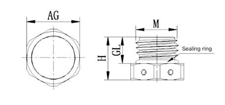 Mažo profilio šešiabriaunė apsauginė ventiliacijos anga, IP68, nikeliuotas žalvaris