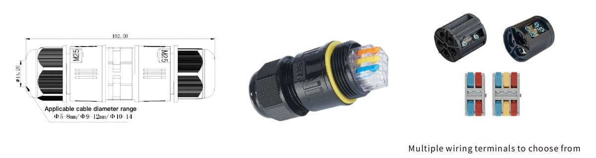 Conector à prova de água para fios de pressão, ZXFTM25 Modular IP68