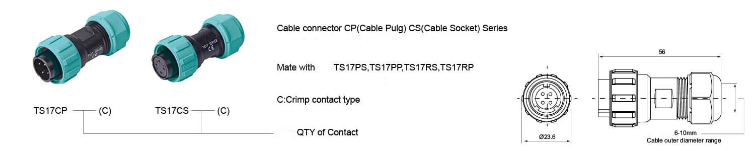 TS17CP Cable Plug & TS17CS Socket, High-Voltage IP68 5 TS17CP Cable Plug & TS17CS Socket, High-Voltage IP68