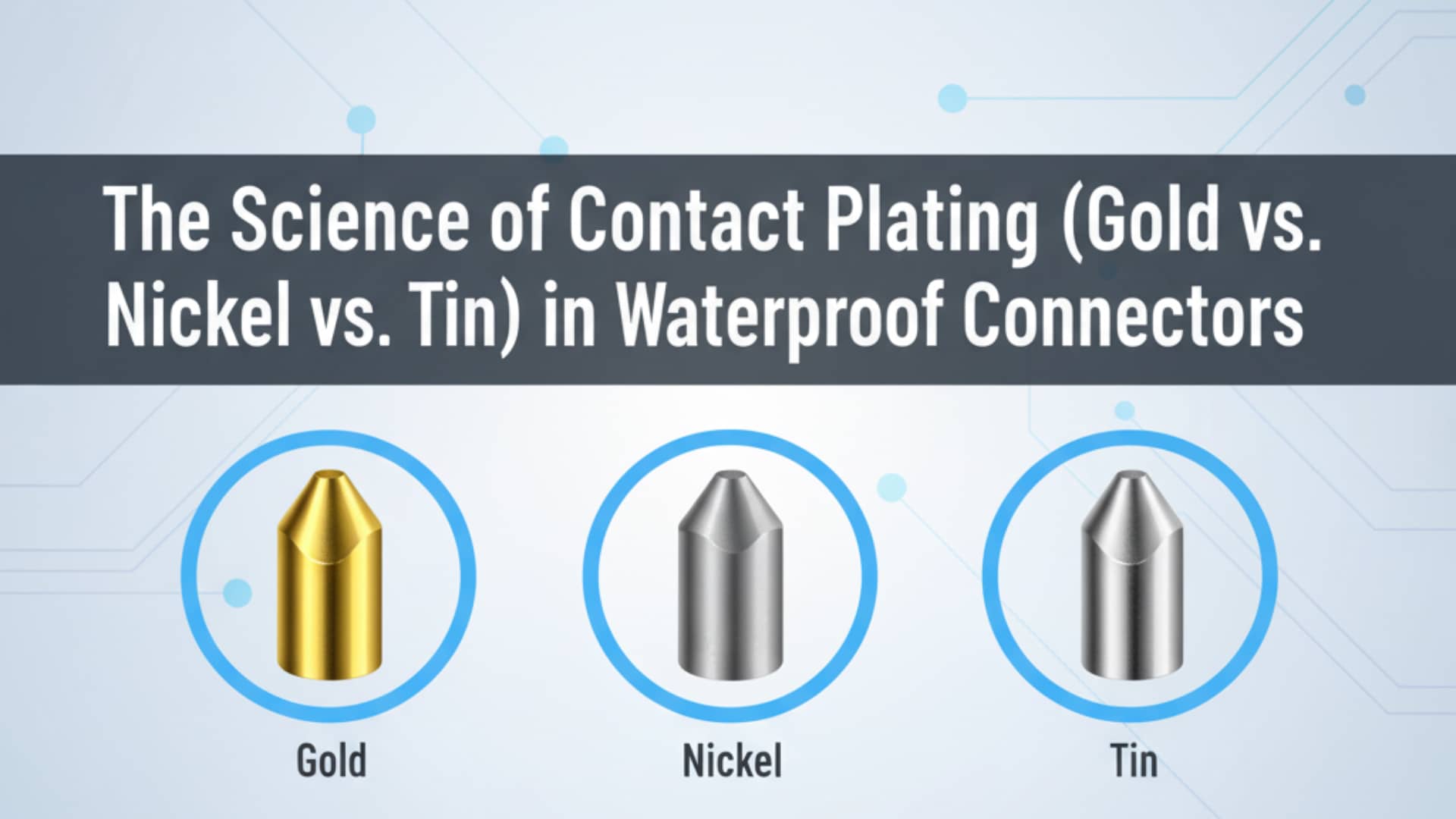Věda o pokovování kontaktů (zlato vs. nikl vs. cín) ve vodotěsných konektorech